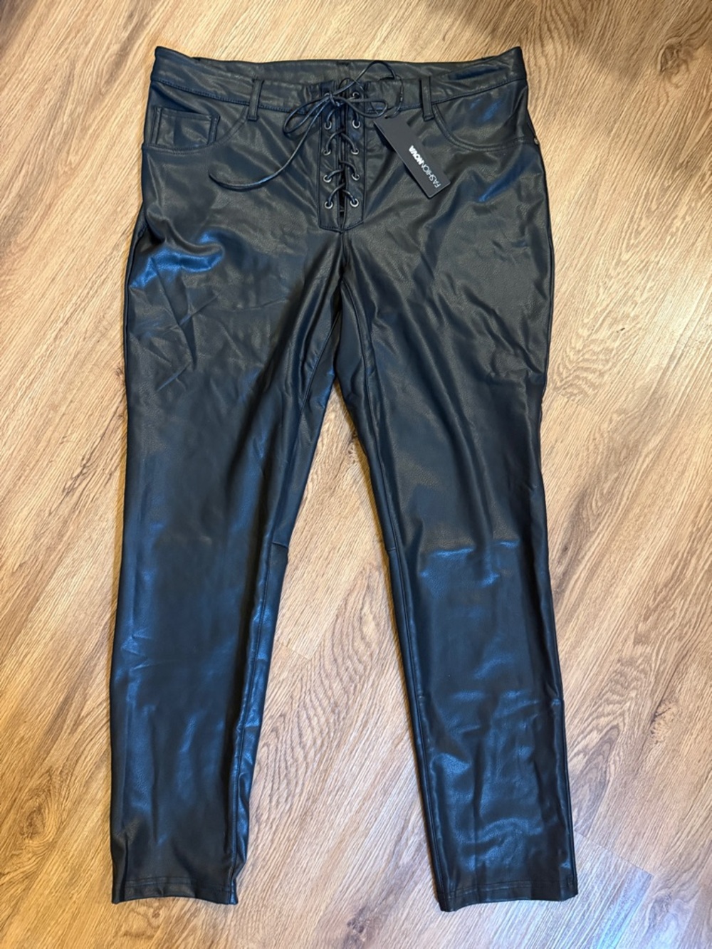 Fashion Nova Black Faux Leather Lace-Up Women’s Leggings